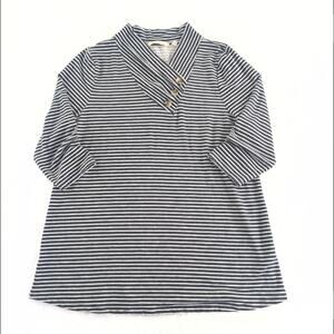 Soft Surroundings Mock Neck Coastal Striped Tunic Pullover 3/4 Sleeve Women's XL